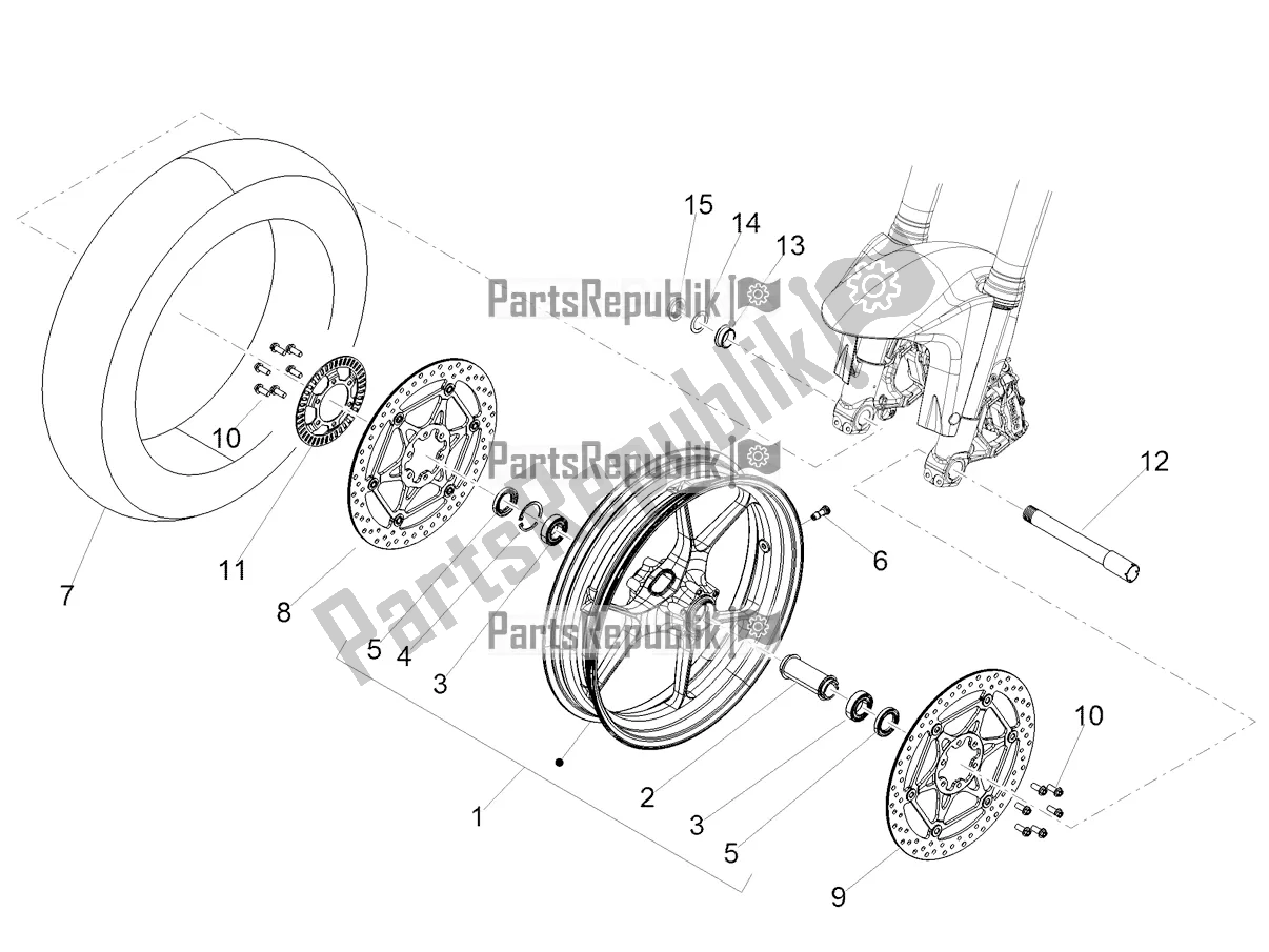 All parts for the Front Wheel of the Aprilia Shiver 900 ABS USA 2021