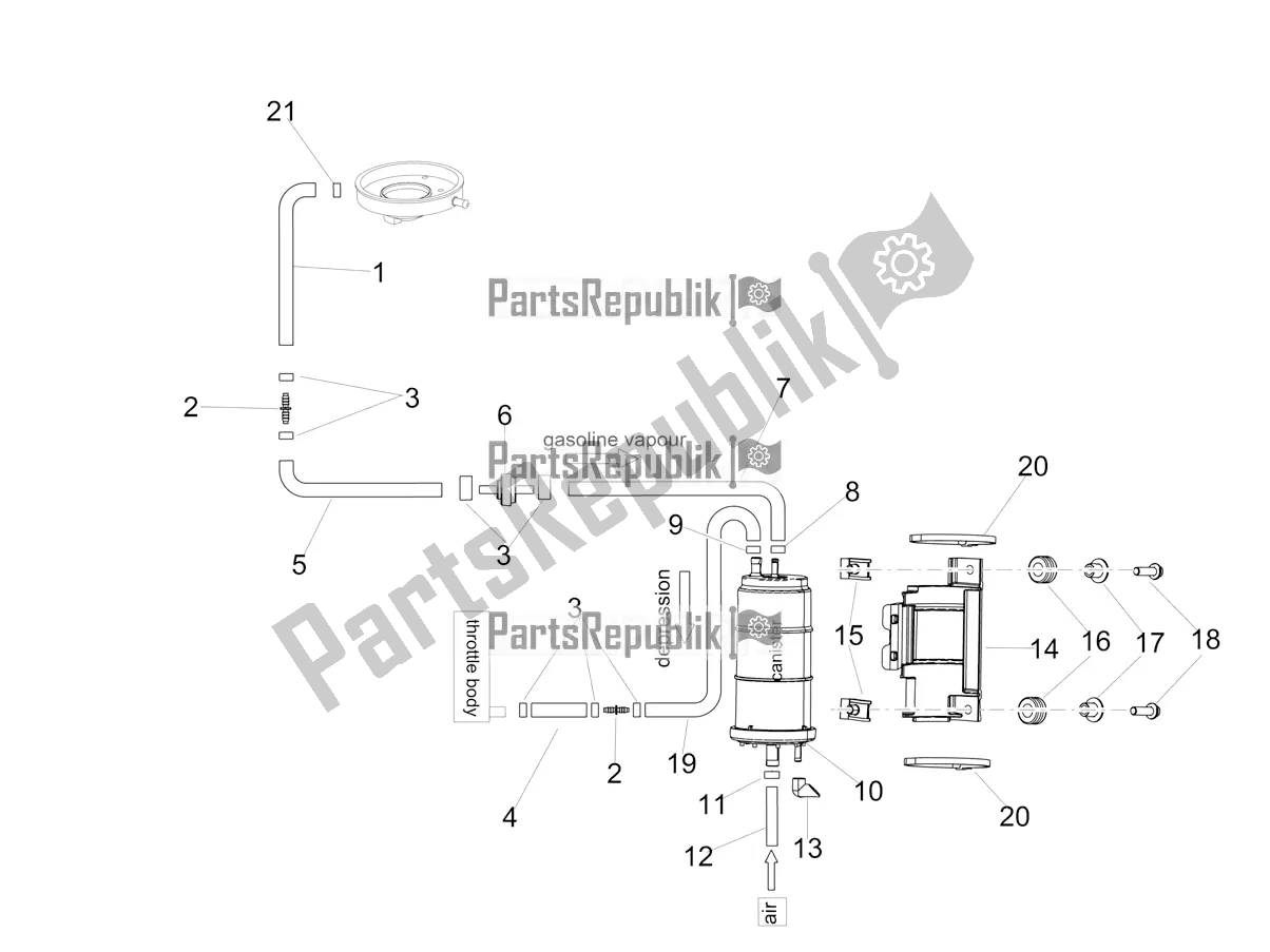 Alle onderdelen voor de Brandstofdampterugwinningssysteem van de Aprilia Shiver 900 ABS USA 2021