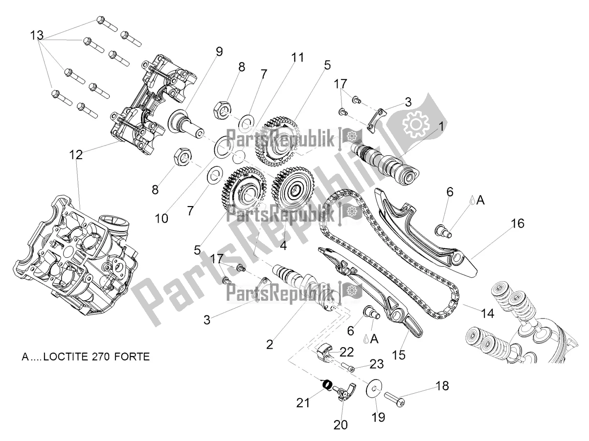 Alle onderdelen voor de Voorste Cilinder Timing Systeem van de Aprilia Shiver 900 ABS USA 2022