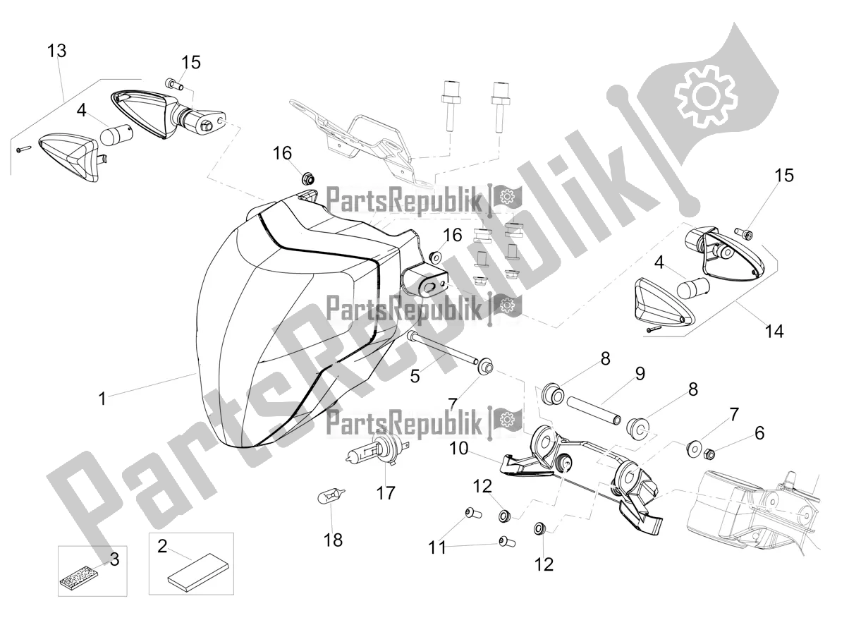 All parts for the Front Lights of the Aprilia Shiver 900 ABS USA 2022