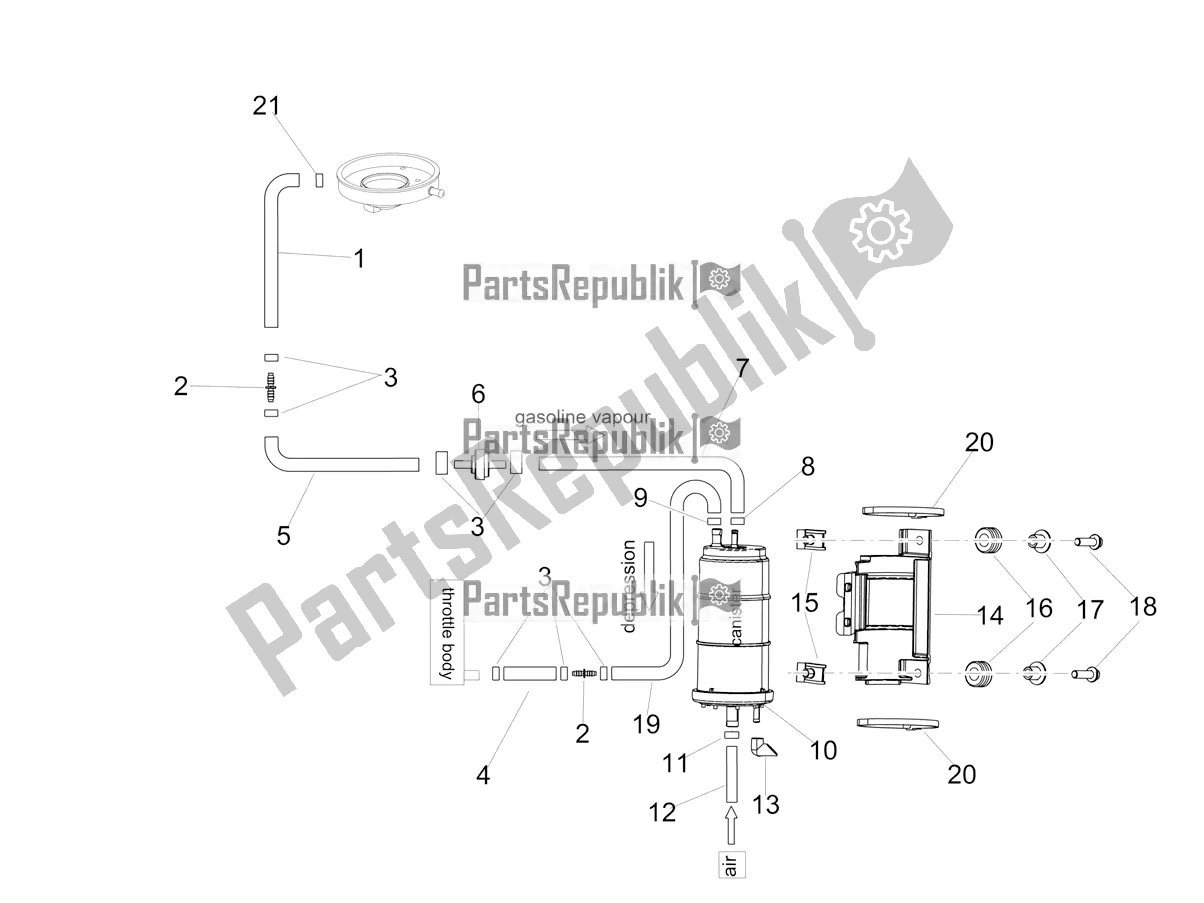 All parts for the Fuel Vapour Recover System of the Aprilia Shiver 900 ABS USA 2022