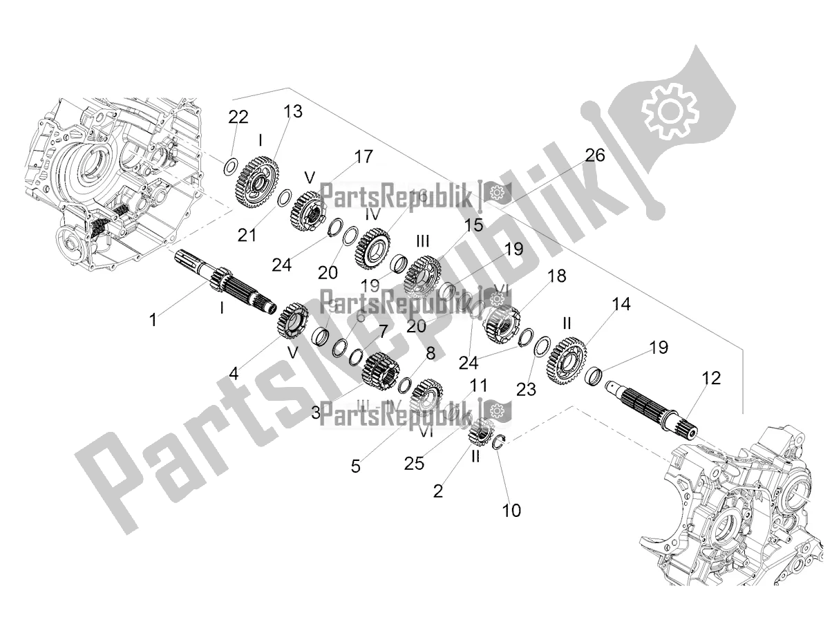 All parts for the Gear Box - Gear Assembly of the Aprilia Shiver 900 ABS USA 2022