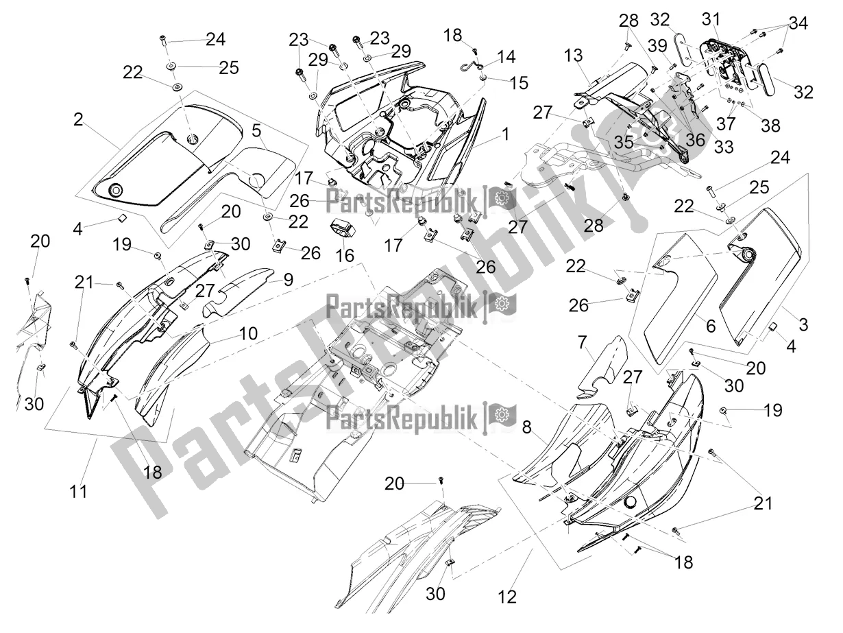 Alle onderdelen voor de Achterlichaam van de Aprilia Shiver 900 ABS USA 2022