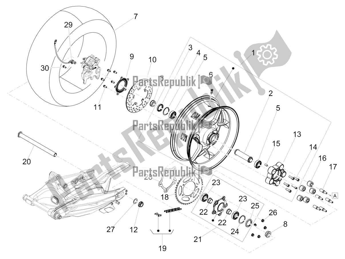 All parts for the Rear Wheel of the Aprilia Shiver 900 ABS USA 2022