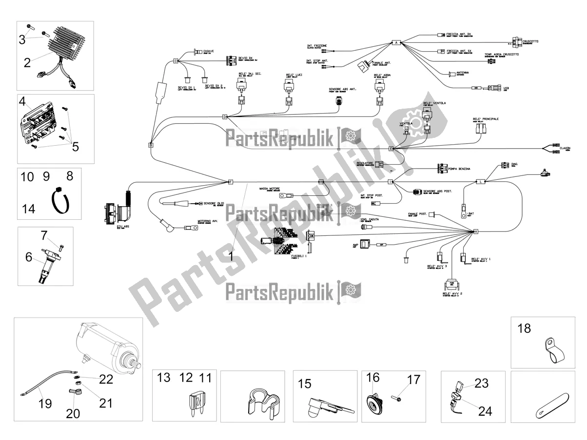 Alle Teile für das Frontelektrik des Aprilia Shiver 900 E4 ABS 2017-2018 Emea, Latam 2017