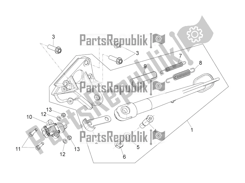 All parts for the Central Stand of the Aprilia Shiver 900 E4 ABS 2017-2018 Emea, Latam 2019