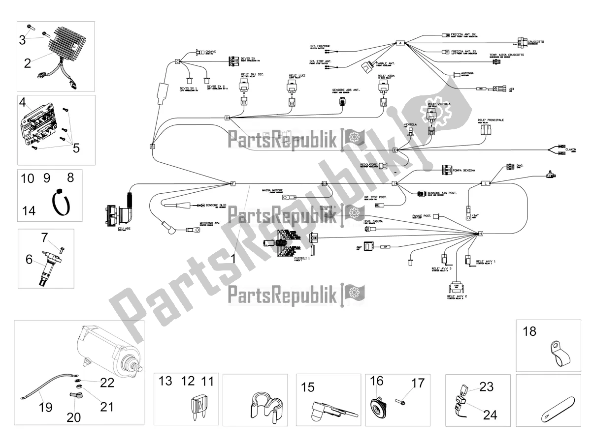 All parts for the Front Electrical System of the Aprilia Shiver 900 E4 ABS 2017-2018 Emea, Latam 2019