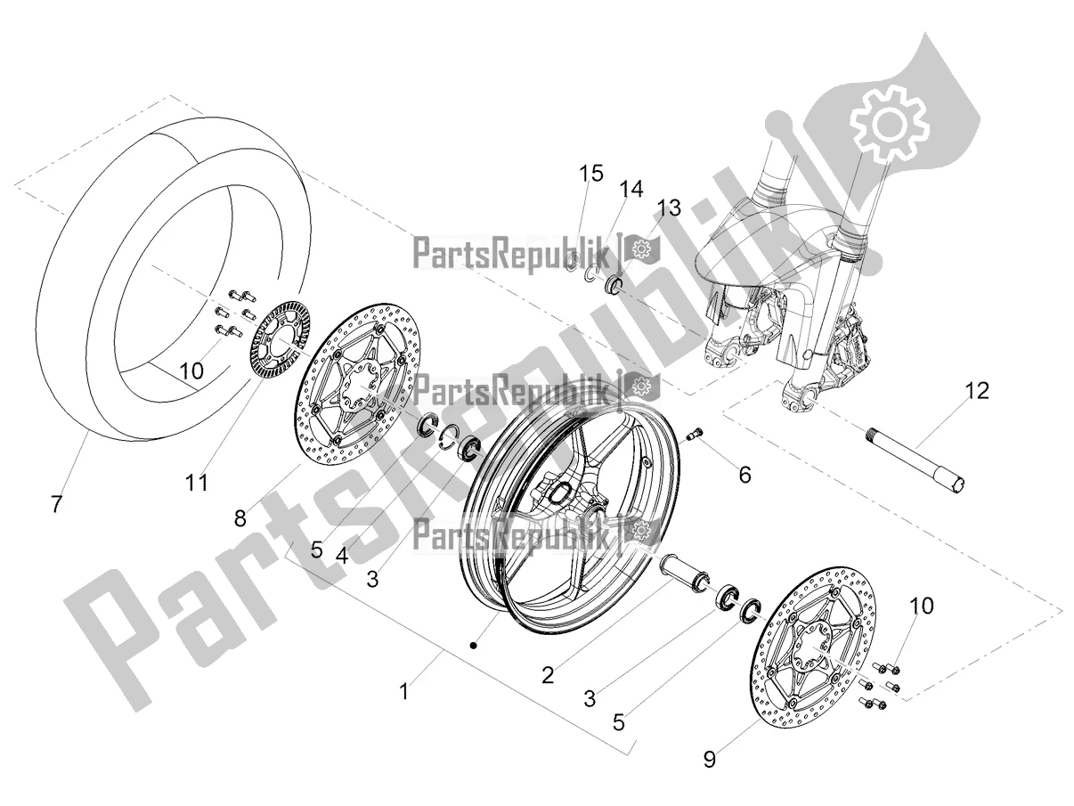 All parts for the Front Wheel of the Aprilia Shiver 900 E4 ABS 2017-2018 Emea, Latam 2019