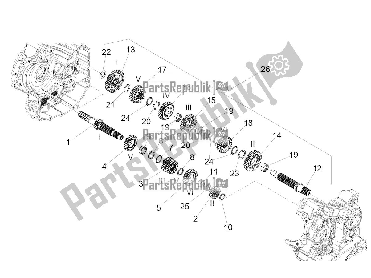 All parts for the Gear Box - Gear Assembly of the Aprilia Shiver 900 E4 ABS 2017-2018 Emea, Latam 2019