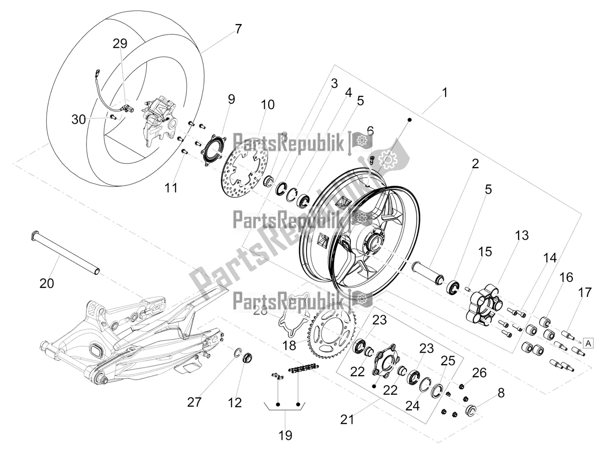 Alle Teile für das Hinterrad des Aprilia Shiver 900 E4 ABS 2017-2018 Emea, Latam 2019