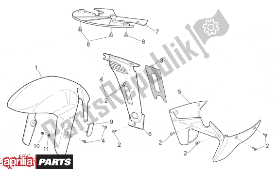 Todas as partes de Front Body Front Mudguard do Aprilia SL Falco 392 1000 2000 - 2002