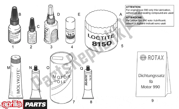 Alle onderdelen voor de Sealing And Lubricating Agents van de Aprilia SL Falco 392 1000 2000 - 2002