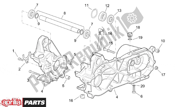 All parts for the Central Crank Case Set of the Aprilia Sonic 50 Aircooled 530 1998 - 2007
