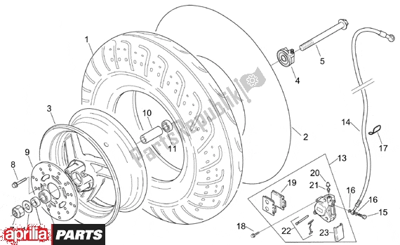 All parts for the Front Wheel of the Aprilia Sonic 50 Aircooled 530 1998 - 2007