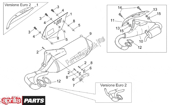 All parts for the Catalytic Exhaust Unit of the Aprilia Sonic GP Liquid Cooled 531 50 1998 - 2005