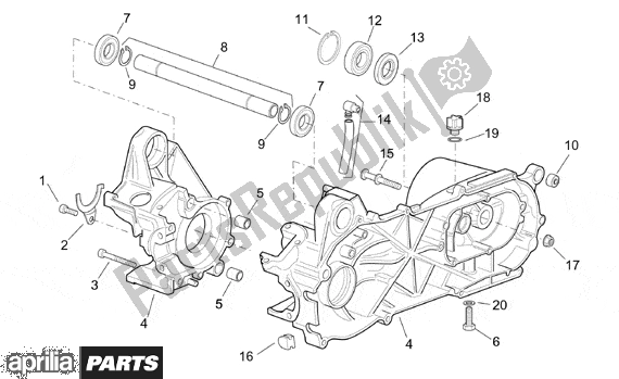 All parts for the Central Crank Case Set of the Aprilia Sonic GP Liquid Cooled 531 50 1998 - 2005