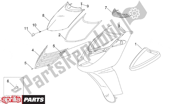 All parts for the Front Body Front Fairing of the Aprilia Sonic GP Liquid Cooled 531 50 1998 - 2005
