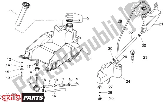 All parts for the Fuel Tank of the Aprilia Sport City 50 4T 48 2008 - 2010