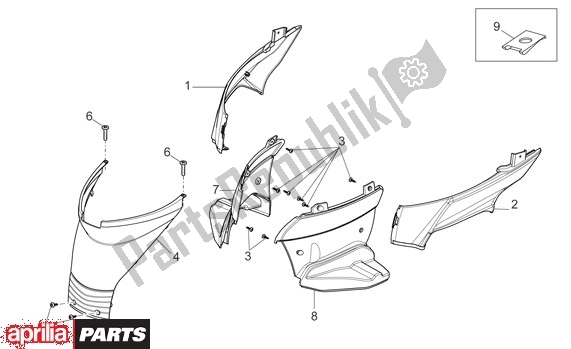 All parts for the Voetruimteafdekking of the Aprilia Sport City 50 4T 48 2008 - 2010