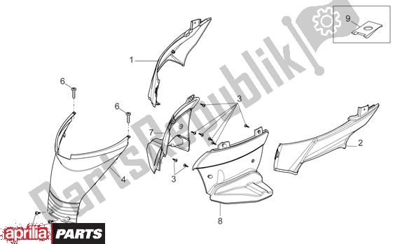 Wszystkie części do Voetruimteafdekking Aprilia Sport City 50 4T 48 2008 - 2010