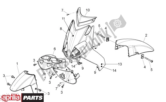 All parts for the Voorscherm 2009 of the Aprilia Sport City 50 4T 48 2008 - 2010