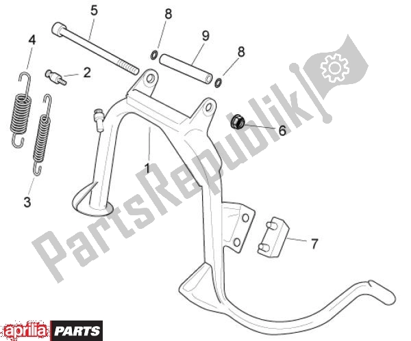 All parts for the Central Stand of the Aprilia Sport City Cube 45 125 2008 - 2010