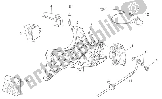All parts for the Achterwielremklauw of the Aprilia Sport City Cube 44 250 2008 - 2010
