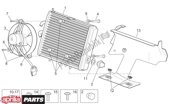 Alle onderdelen voor de Radiator van de Aprilia Sport City Cube 44 250 2008 - 2010