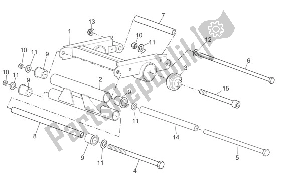 All parts for the Swingarm of the Aprilia Sport City Cube 44 250 2008 - 2010