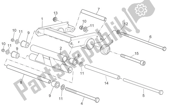 All parts for the Swingarm of the Aprilia Sport City Cube 44 250 2008 - 2010