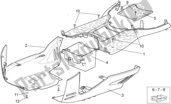 All parts for the Voetruimteafdekking of the Aprilia Sport City Cube 44 250 2008 - 2010