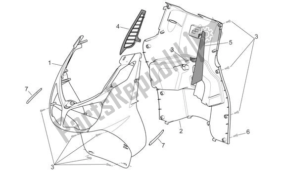 All parts for the Voorscherm of the Aprilia Sport City Cube 44 250 2008 - 2010