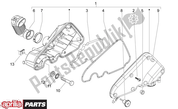 All parts for the Filterhuis of the Aprilia Sport City ONE 4T 41 50 2008 - 2010