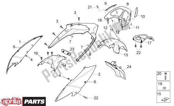 All parts for the Zijbeplating of the Aprilia Sport City ONE 4T 41 50 2008 - 2010