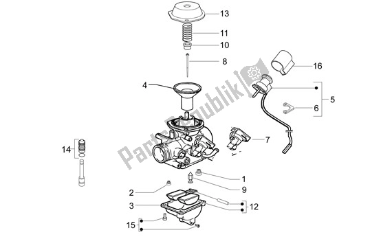 Alle onderdelen voor de Carburateurcomponenten van de Aprilia Sport City ONE 4T Euro3 42 125 2008 - 2010