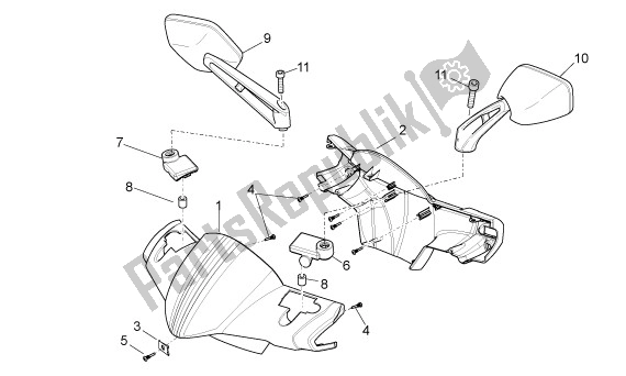 All parts for the Stuurafdekking of the Aprilia Sport City ONE 4T Euro3 42 125 2008 - 2010