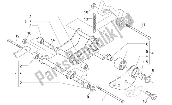 All parts for the Swingarm of the Aprilia Sport City ONE 4T Euro3 42 125 2008 - 2010