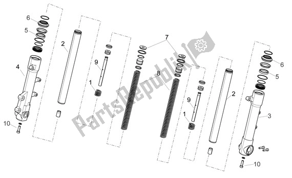 All parts for the Vork Componenten of the Aprilia Sport City ONE 4T Euro3 42 125 2008 - 2010