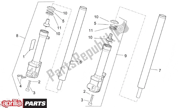 All parts for the Voorwielvork Ii of the Aprilia SR 125-150 670 1999 - 2001