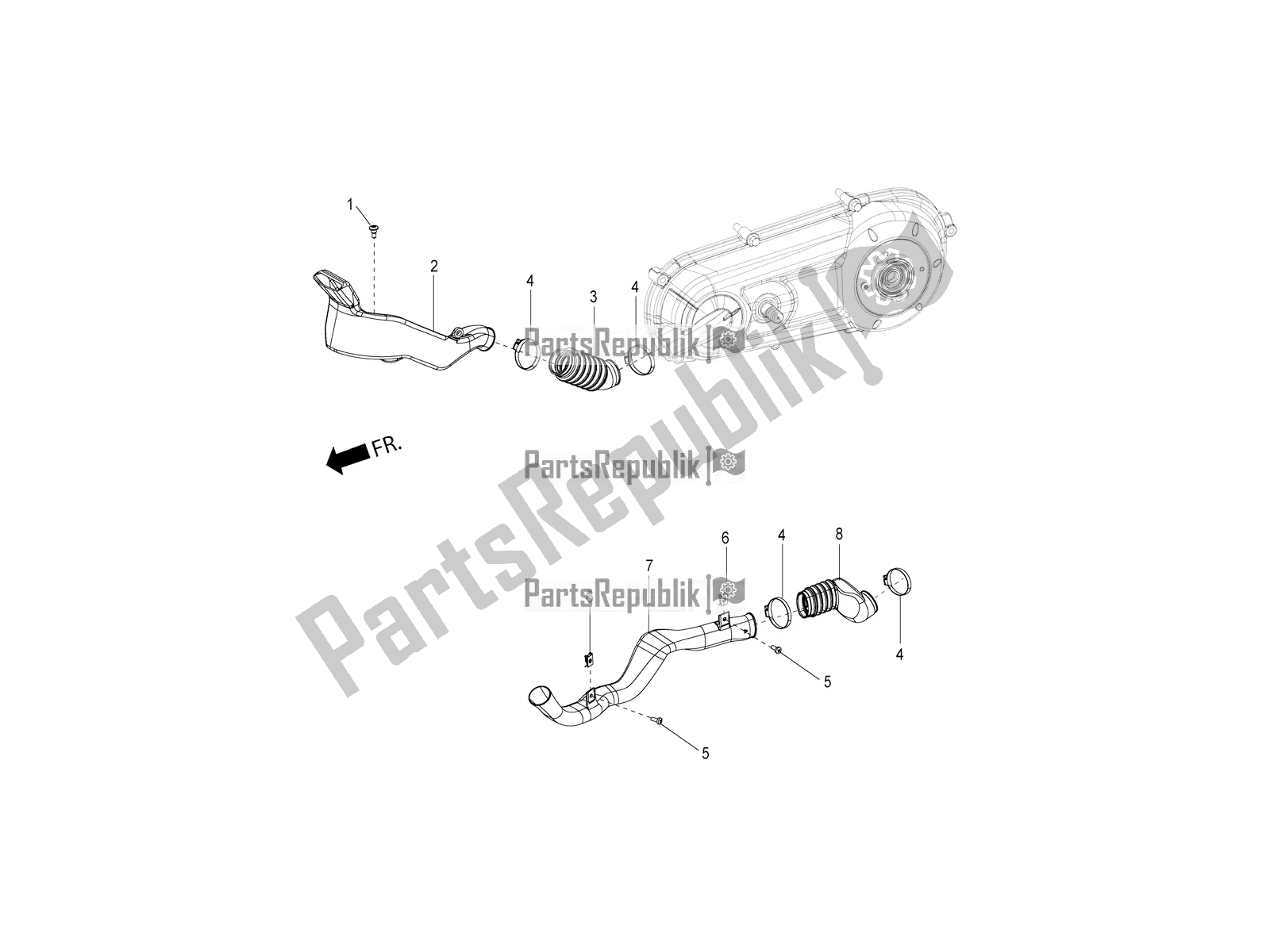 All parts for the Air Suction Duct of the Aprilia SR 125 HE Carb 2020