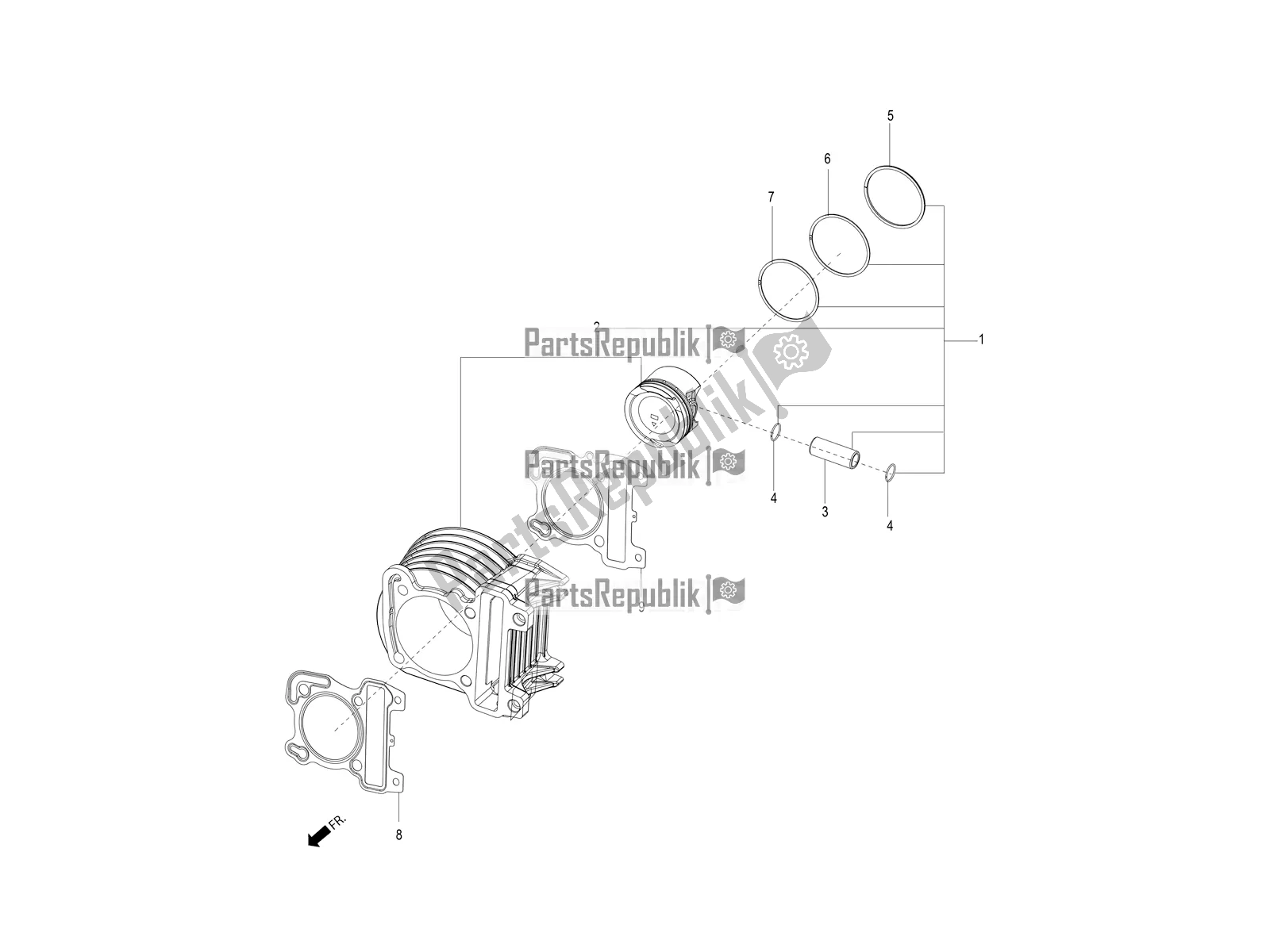 All parts for the Cylinder-piston-wrist Pin, Assy of the Aprilia SR 125 HE Carb 2020