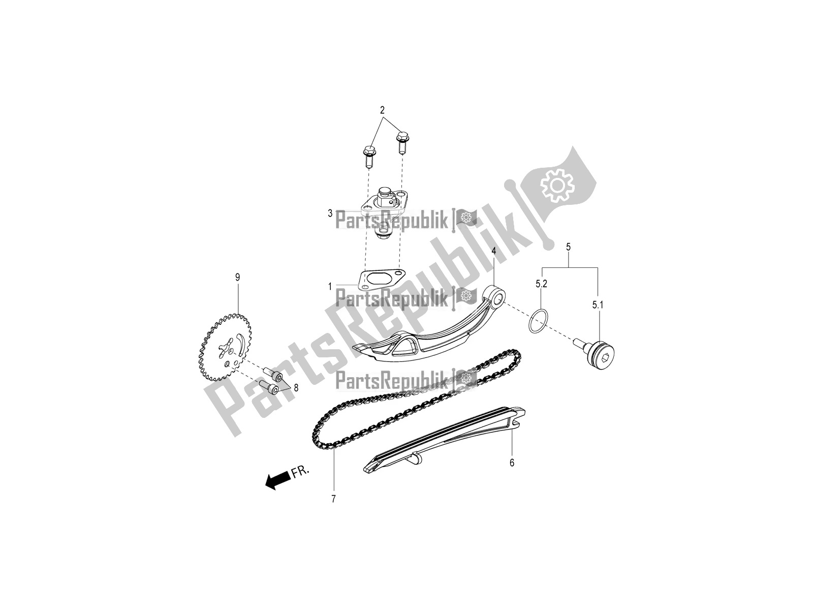 All parts for the Timing Chain-chain Tensioner of the Aprilia SR 125 HE Carb 2020