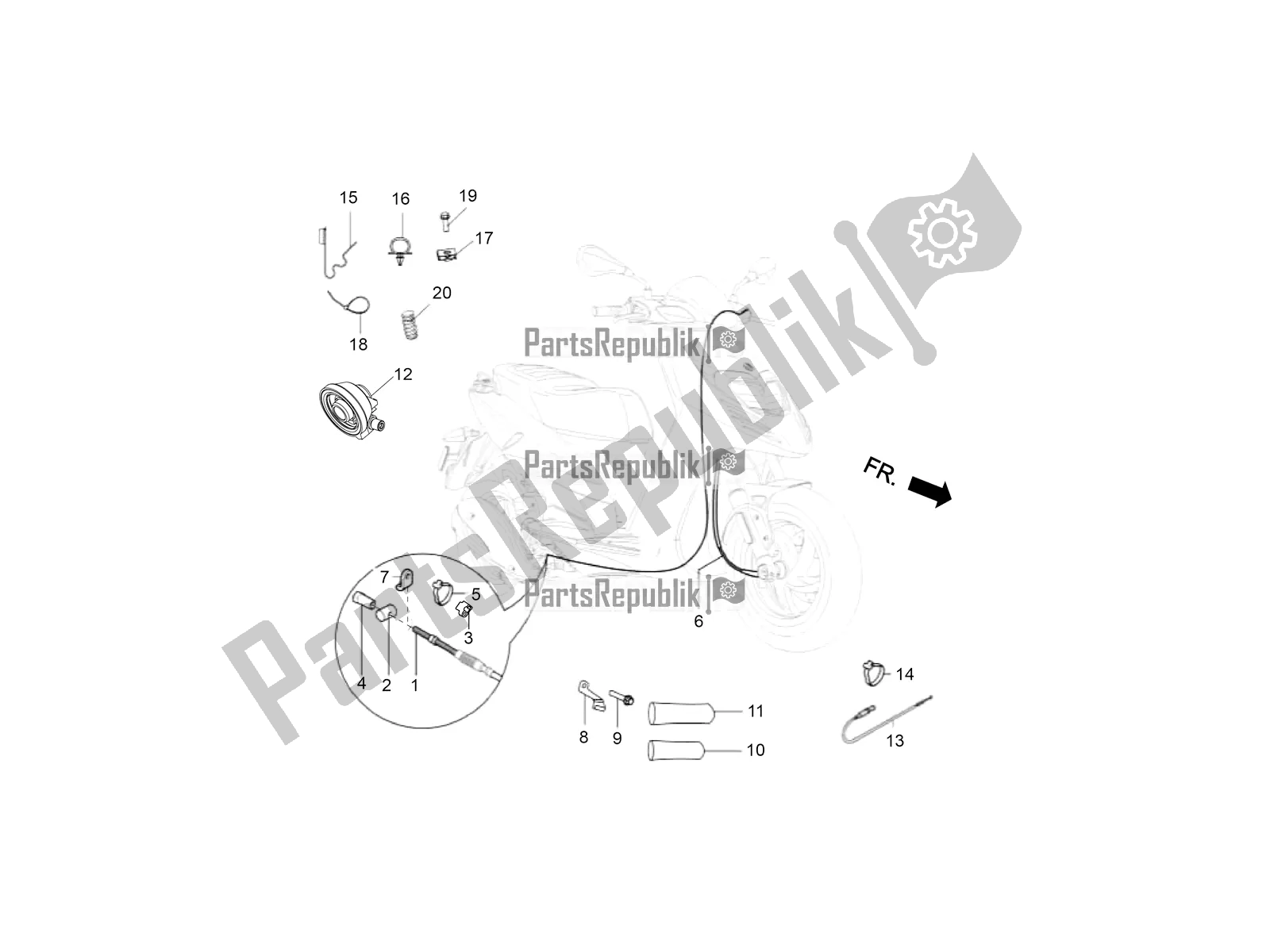 All parts for the Transmissions-rear Brake-speedometr (kms) of the Aprilia SR 125 HE Carb 2020