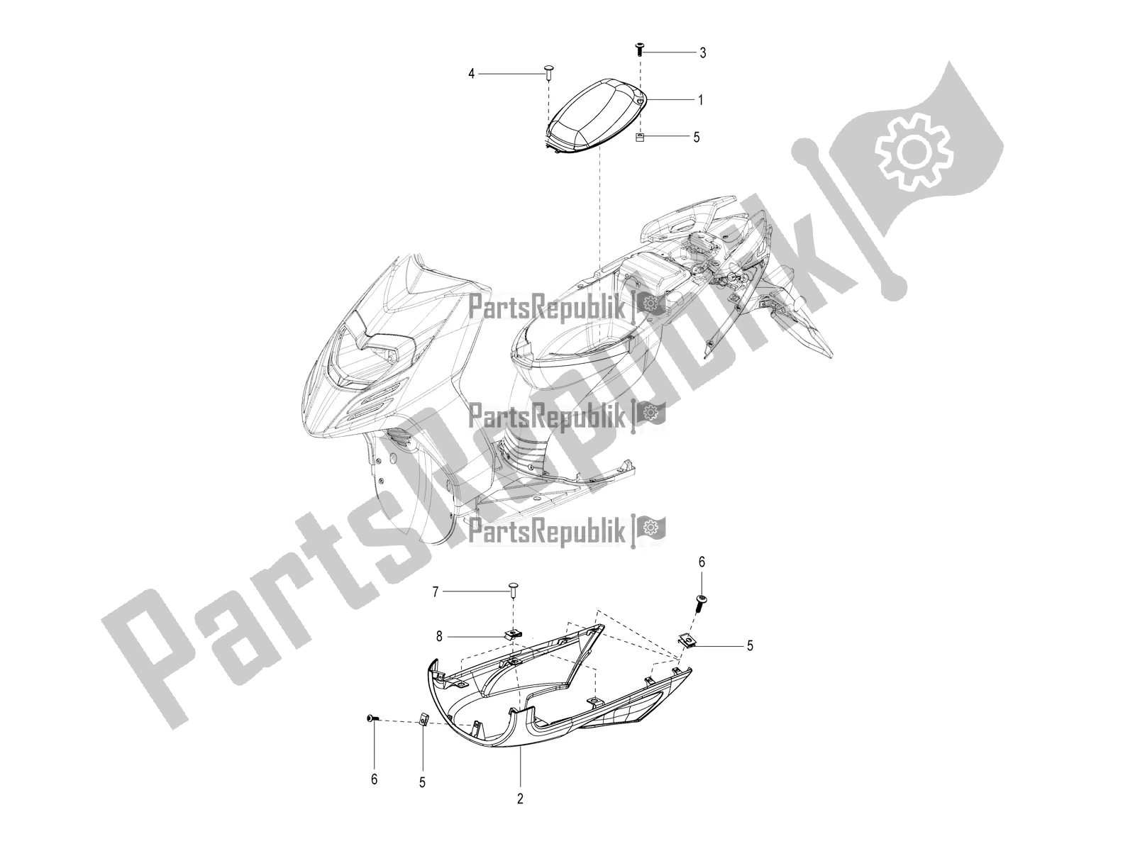 All parts for the Helmet Carrier Cover-spoiler of the Aprilia SR 125 Storm TT Bsiv 2021