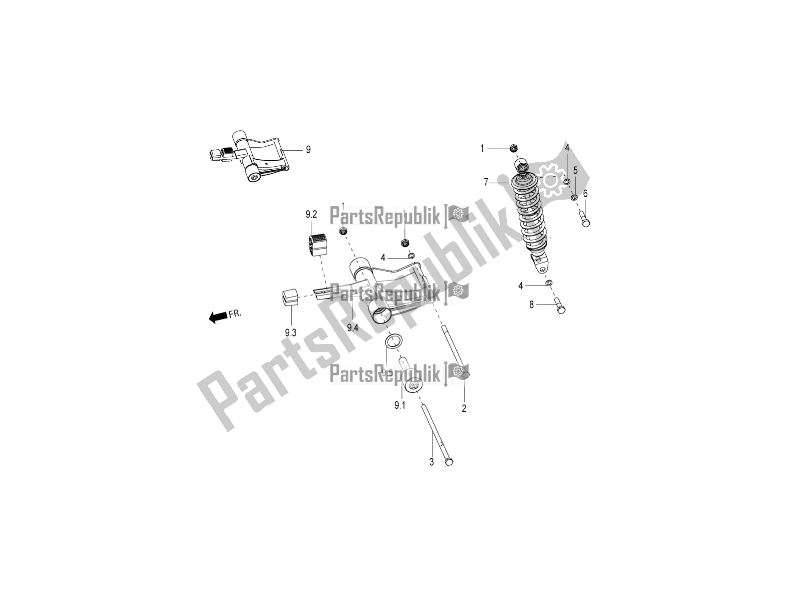 All parts for the Rear Shock Absorber of the Aprilia SR 125 Storm TT Bsiv 2021