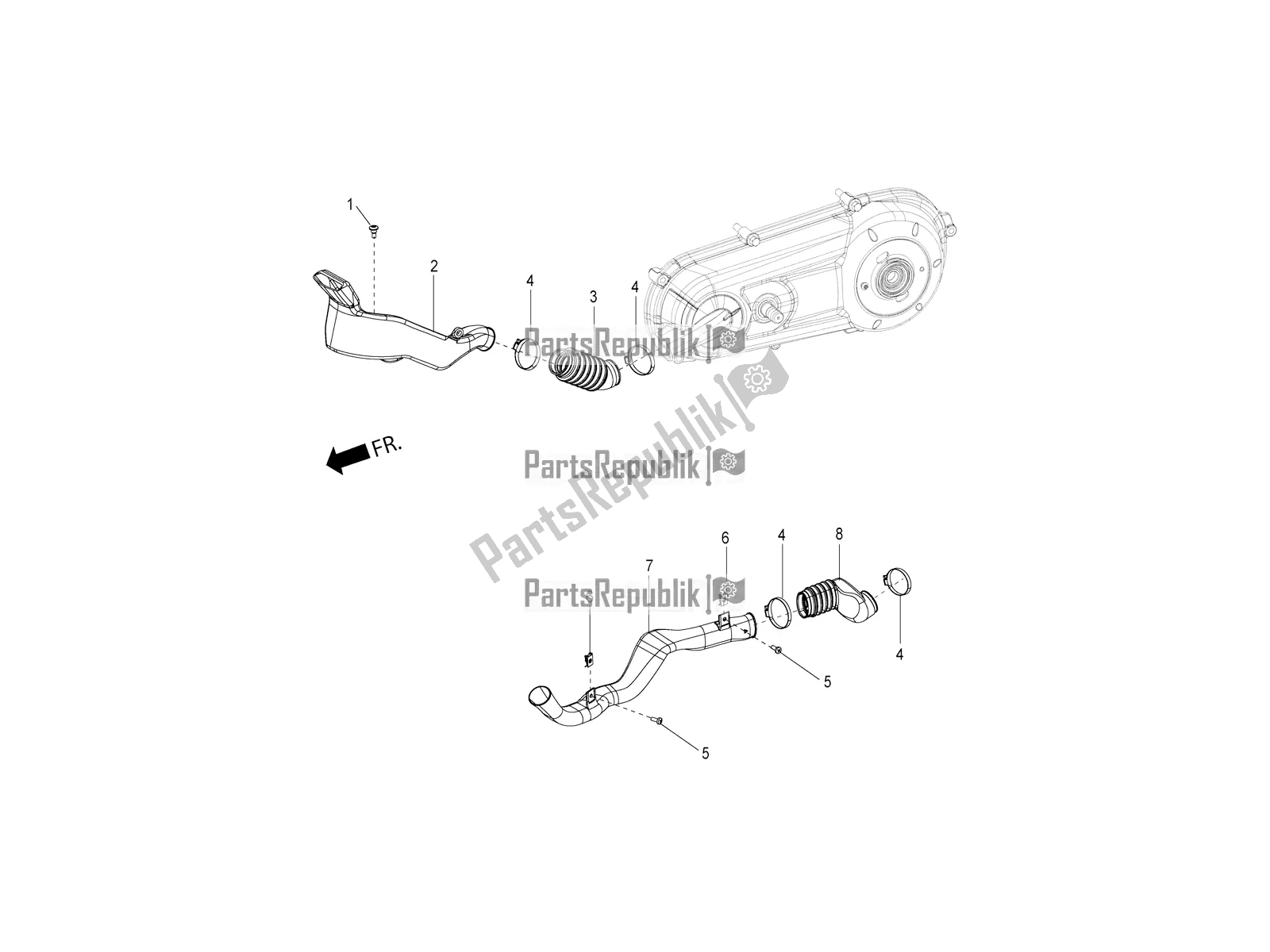 All parts for the Air Suction Duct of the Aprilia SR 125 Storm TT Bsiv 2022