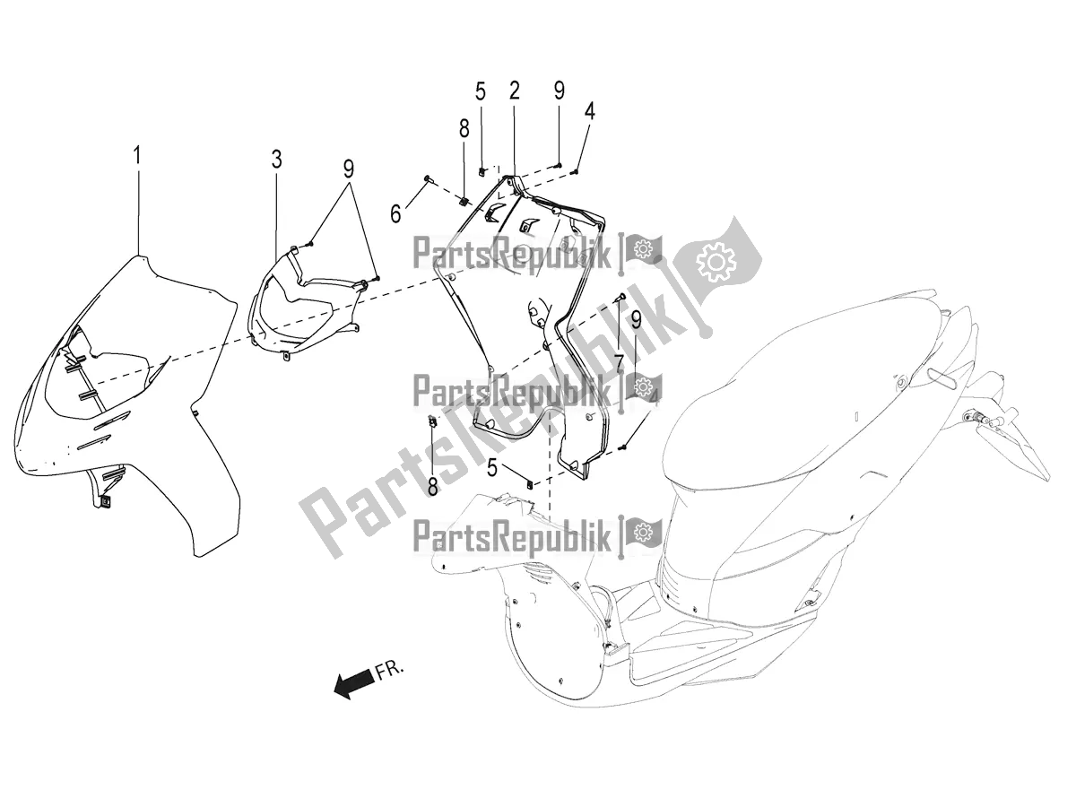 Tutte le parti per il Scudo Anteriore del Aprilia SR 125 Storm TT Bsiv 2022