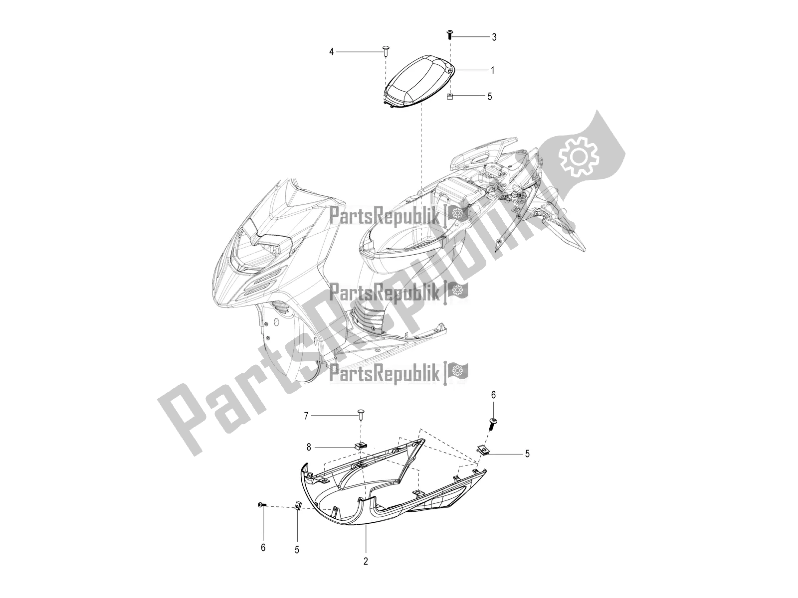 Toutes les pièces pour le Helmet Carrier Cover-spoiler du Aprilia SR 125 Storm TT Bsiv 2022