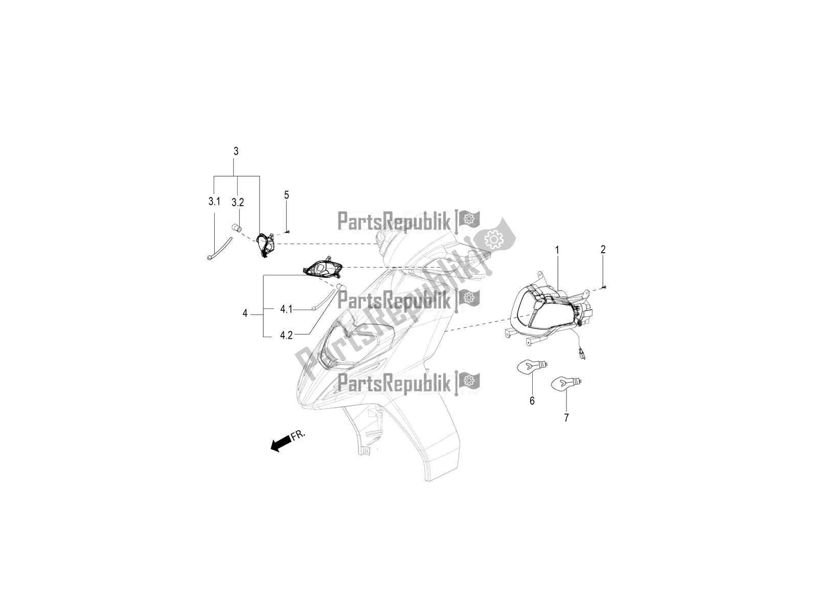 Toutes les pièces pour le Phares Avant - Clignotants du Aprilia SR 125 Storm TT Bsiv Latam 2020