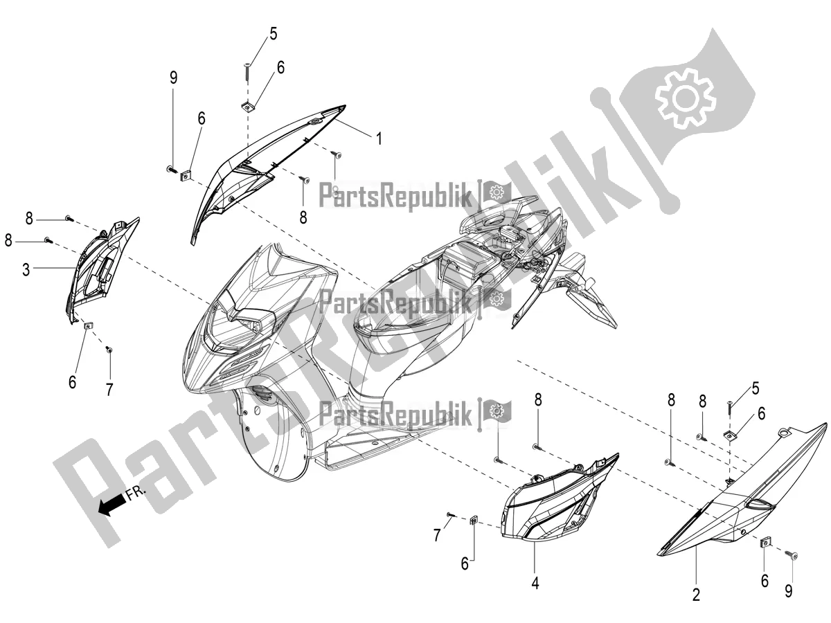 Alle onderdelen voor de Zijbekleding-spoiler van de Aprilia SR 125 Storm TT Bsiv Latam 2021